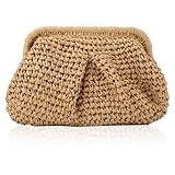 Kighdel Women's Cloud Dumpling Khaki Straw Clutch Purse, 26cm (L) x 20cm (W) x 4cm (H), Hand-Woven Raffia Beach Bag, Unique Design, Breathable Material