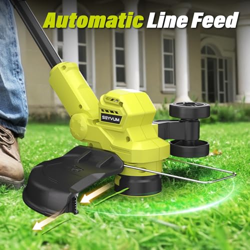 SEYVUM String Trimmer, 20V 12-inch Cordless Weed Wacker with Auto Line Feed, 2 X 2.0Ah Battery Powered Lawn Edger with 8 Pcs Grass Cutter Spool Line, Fast Charger Included - Image 6