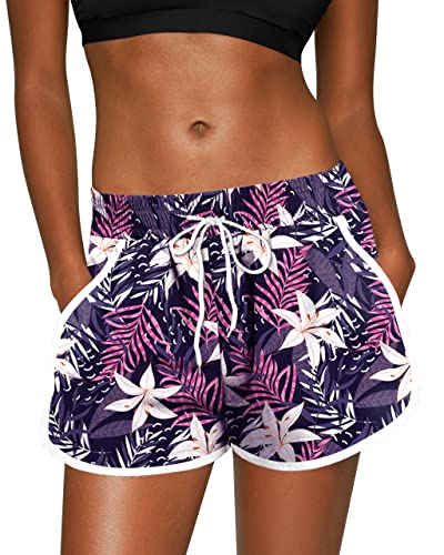 For G and PL Lady Summer Side Pockets Swim Beach Board Shorts Quick Dry Water Dolphin Hem Trunks Flowers Lily S