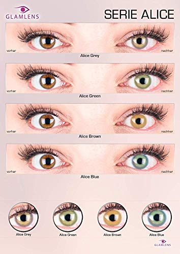 Sehr stark deckende und natürliche grüne Kontaktlinsen SILIKON COMFORT NEUHEIT farbig „Alice Green“ + Behälter von GLAMLENS - 1 Paar (2 Stück) - DIA 14.50 - ohne Stärke 0.00 Dioptrien