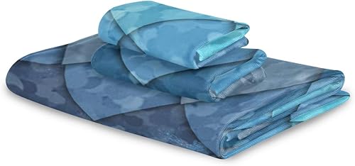 Miniatura 7 de ZOEO Juego de 3 toallas de baño de color azul sirena, toalla de pelo ultra suave, secado rápido