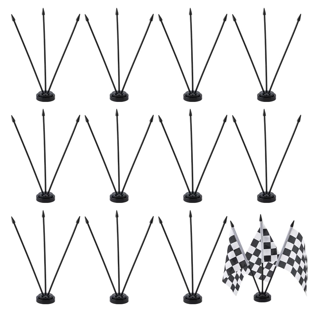 FINGERINSPIRE 12Sets Black Miniature Flag Stands 30cm 3 Holes Flat Round Black Base Desk Flag Holder Plastic Flags Display Basement for Display Almost All Small Mini Flags Home Office Desktop Decor