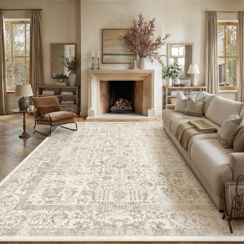 PureCozy Light Brown Area Rug 10x12 Vintage Floral