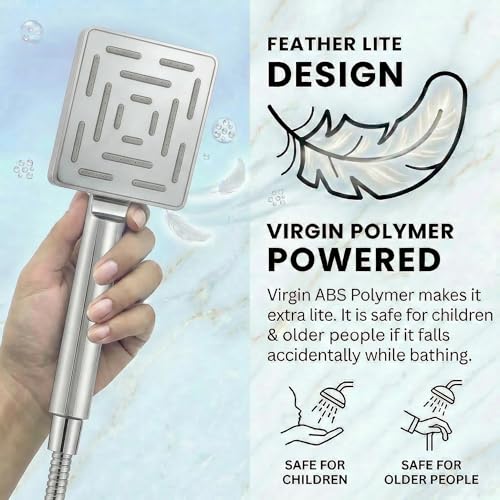 Image of Marcoware ABS Maze Square Design Bathroom Hand Shower set with 1.5 Meter Ultra Flexible Hose & Wall Mount Hook, Chrome, Polished Finish