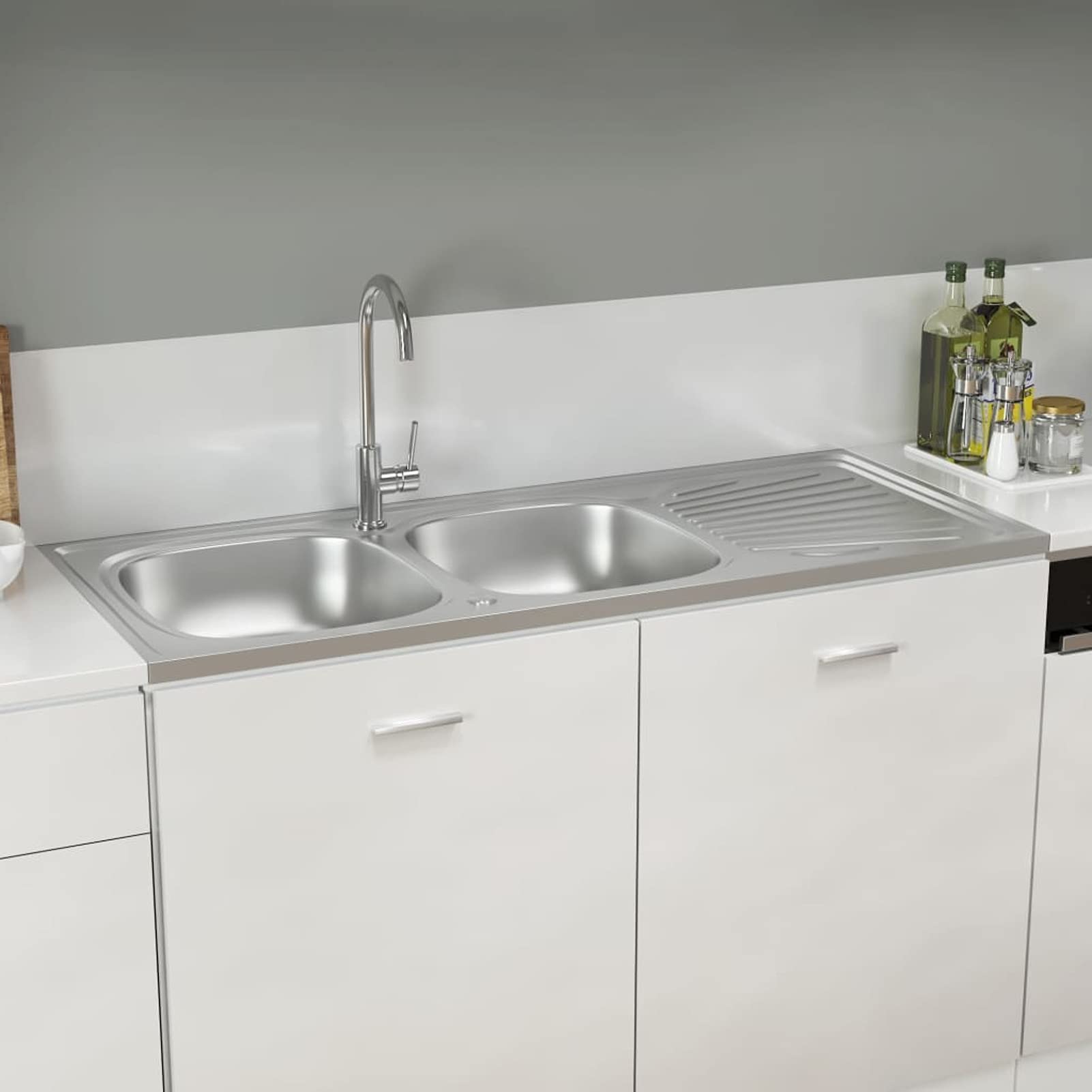 Mobili Lavello Doppia Vasca 1200x500x155mm Argento Aiaio Inox, Mobili per Casa Interno Esterno Soggiorno Camera da Letto Decorazione da Mobili Camera