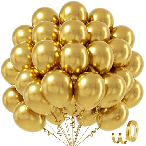 Image of Metallic Gold Balloons 12 inch, Gold Latex 50pcs Party Balloons | Graduation, Engagement, Wedding, Birthday Party Decorations