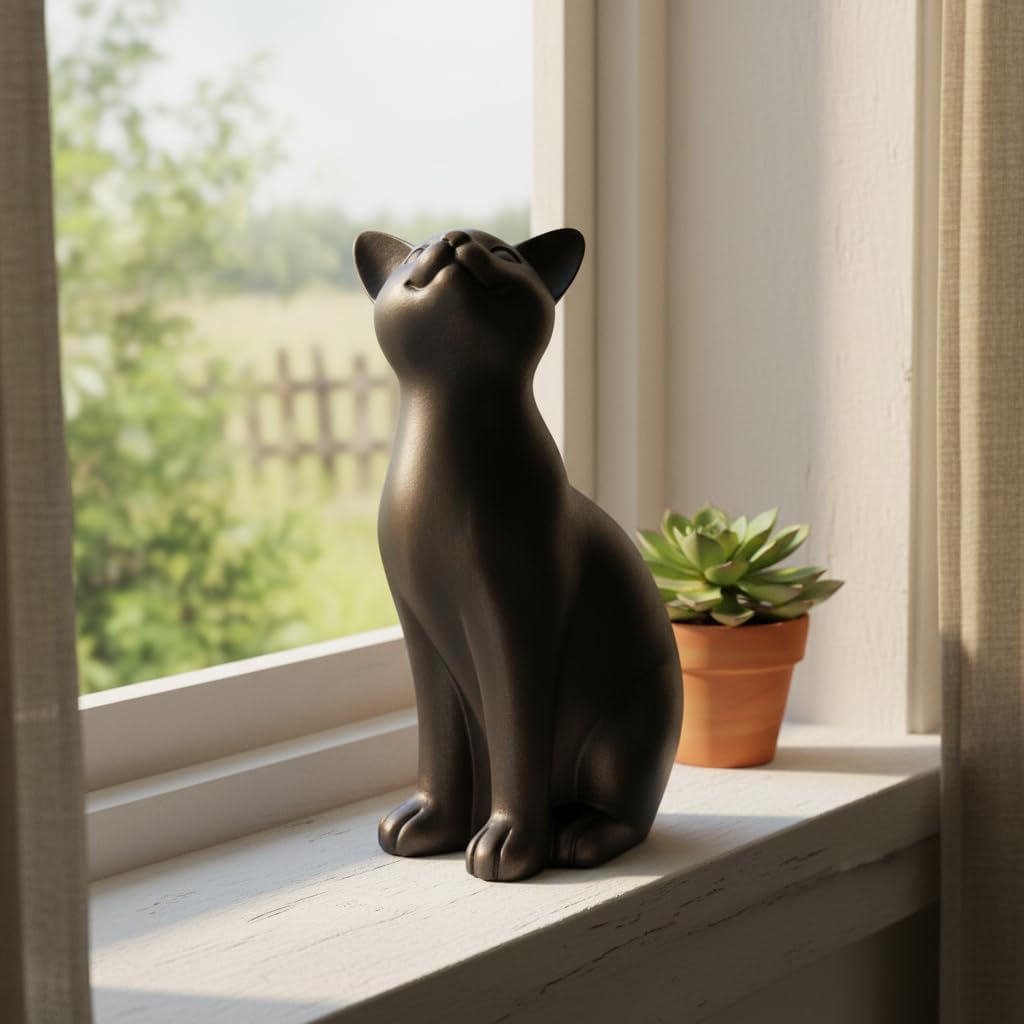 Comfy Hour 9" Cat Statue for Home Decor, Decorative Black Cat Figurines, Artisan Crafted Sitting Feline Sculpture, Unique Cat Lover Present for Women, Polyresin Desktop Accent, 1 Unit