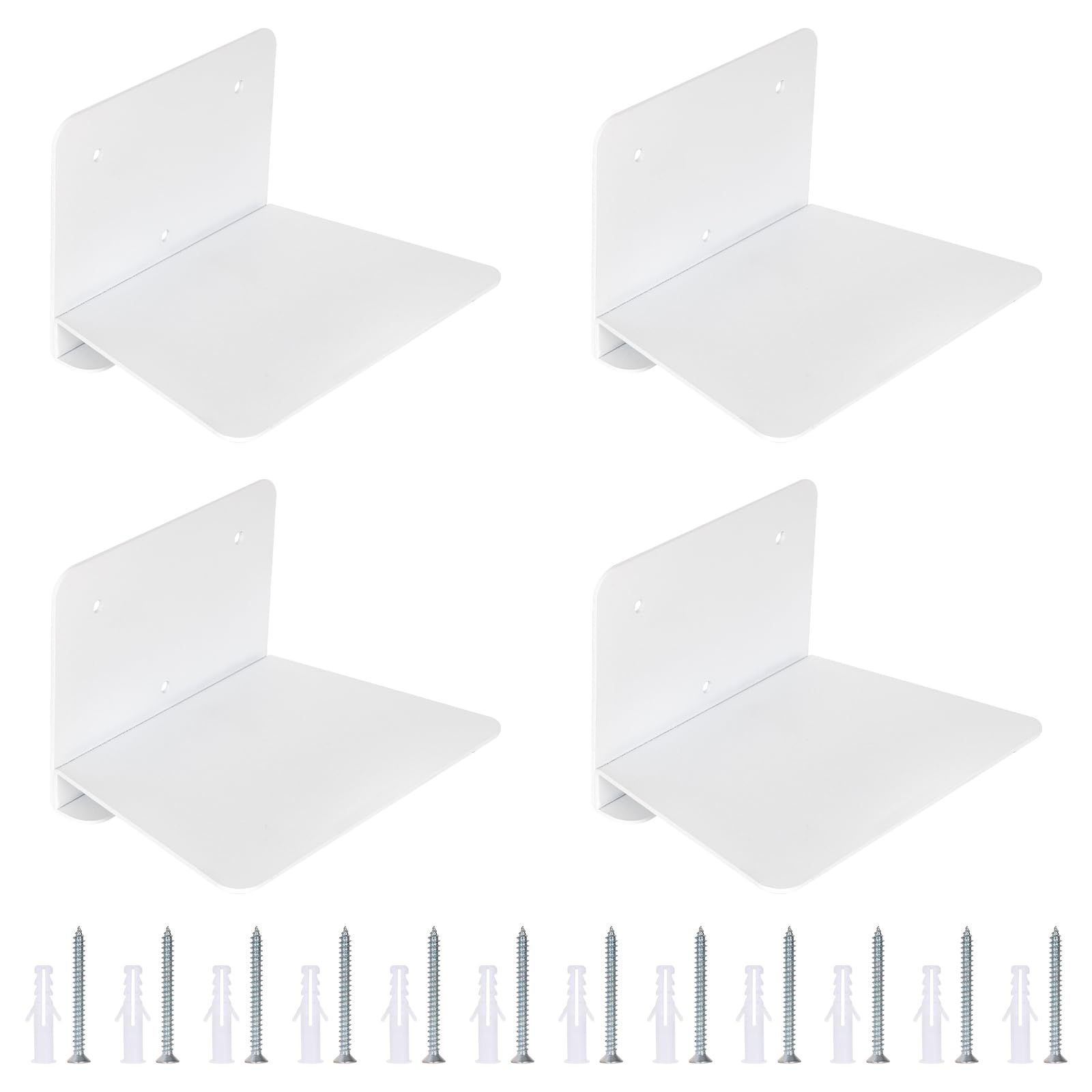 4 Pcs Mensole da Muro per Libri, Librerie Mensole da Muro Bianche, Mensole Sospese Invisibili Metallo, Libreria a Muro Sospesa, Scaffale da Parete in Metallo per Cameretta Bagno Cucina Ufficio Salotto