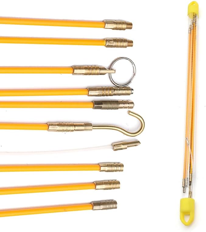 Fish Tape 10Pcs Diameter 4mm 33/45cm Fiberglass Cable Push Puller Running Cable Wire Kit Electrical Cable Wall Installing Rods Wiring Tool(Yellow-33cm)