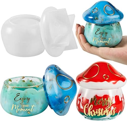 ISSEVE Jars Resin Molds, Mushroom Jars Silicone Molds with Lid, Resin Jar Silicone Molds for Storage Box, Candy Jewelry Container,Home Decoration, DIY Resin Epoxy Casting Craft