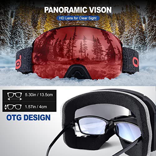 Odoland Ski Goggles Set With Detachable Lens, Interchangeable Lens, Anti-Fog 100% Uv Protection Snow Goggles For Men And Women, Helmet Compatible, Black Frame Blaze Lens Vlt 25% #TOP3