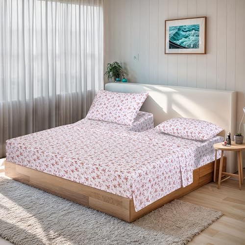 RUVANTI 100% Cotton Split King Sheets Sets for Adjustable Bed, 5 PCs, Soft & Breathable Percale Weave Bedding, Deep Pocket 16", Hotel Standard, Crisp Cool Feel & Durable, Floral Sheet, Bouquet