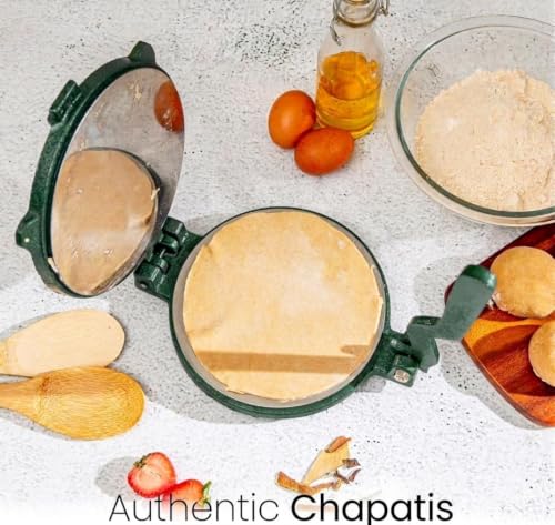 Image of DEEP Cast Iron Roti Maker Machine | 24cm | Chapati Maker Machine | Puri Press Maker | Manual | Stainless Steel Plates | Traditional | Kitchen Utensil for Roti, Chapati, Puri, Papad, Khakhra Maker