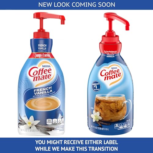 Coffee mate French Vanilla Liquid Concentrate, 1.5 Liter Pump Bottle (Pack of 3) with By The Cup Coffee Scoop