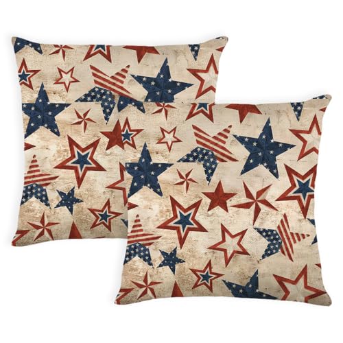 4th of July Pillow Covers American Star Patriotic Decorative Throw Pillow Covers 20x20 Inch Set of 2 Pillow Case Patio Cushion Case Vintage Fourth of July Memorial day Home Sofa Couch Bed Decor