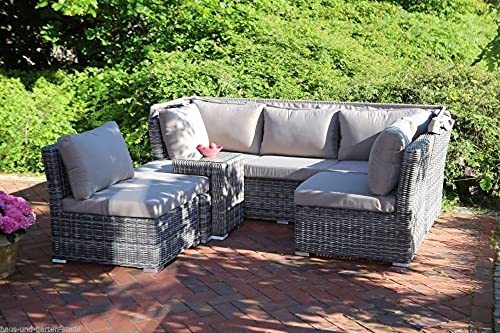 Beauty.Scouts 5-TLG. Loungesofaset Bali Rattan grau Polyrattan inkl. Polster Taupe mit Sonnendach Gartenpolster Loungemöbel Gartenlounge wetterfest – Bild 6