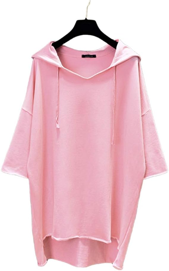 Amazon パーカー レディース 半袖 無地 ゆったり 春夏 薄手 ゆるスポーツ スウェット トップス おしゃれ 大きめ ストレッチ コットン フード付き カジュアル ビッグtシャツ スポーティ運動 秋 スリット 大人 プルパーカー プルオーバー フレンチスリーブ ワイド ピンク