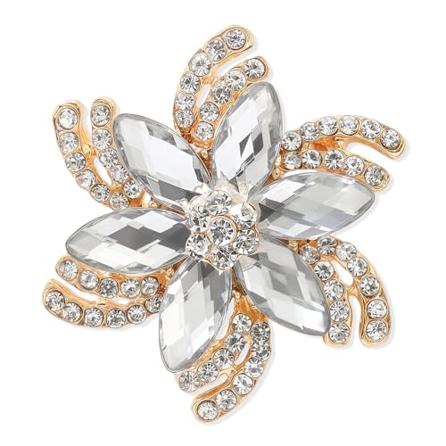 Image of Vintage Flower Brooch for Women - Elegant Lapel Pin with Rhinestones & Crystals for Suits, Coats, Dresses, Hats, Scarves and Shawls