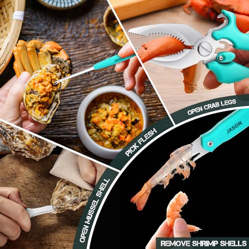 JASON 5-Piece Seafood Tools Set - 1 Crab Cracker, 1 Shrimp Peeler, 1 Oyster Shucking Knife and 2 Crab Forks with Gift Box, Stainless Steel Seafood Opener Kit for Christmas/Birthday/Thanksgiving - Image 3
