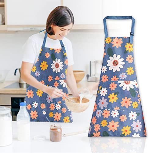 TOSCOS 2PCS Kitchen Aprons Flower Pattern, Cooking Apron with Pockets Waterproof Adjustable Chefs Aprons for Women Teen Girls