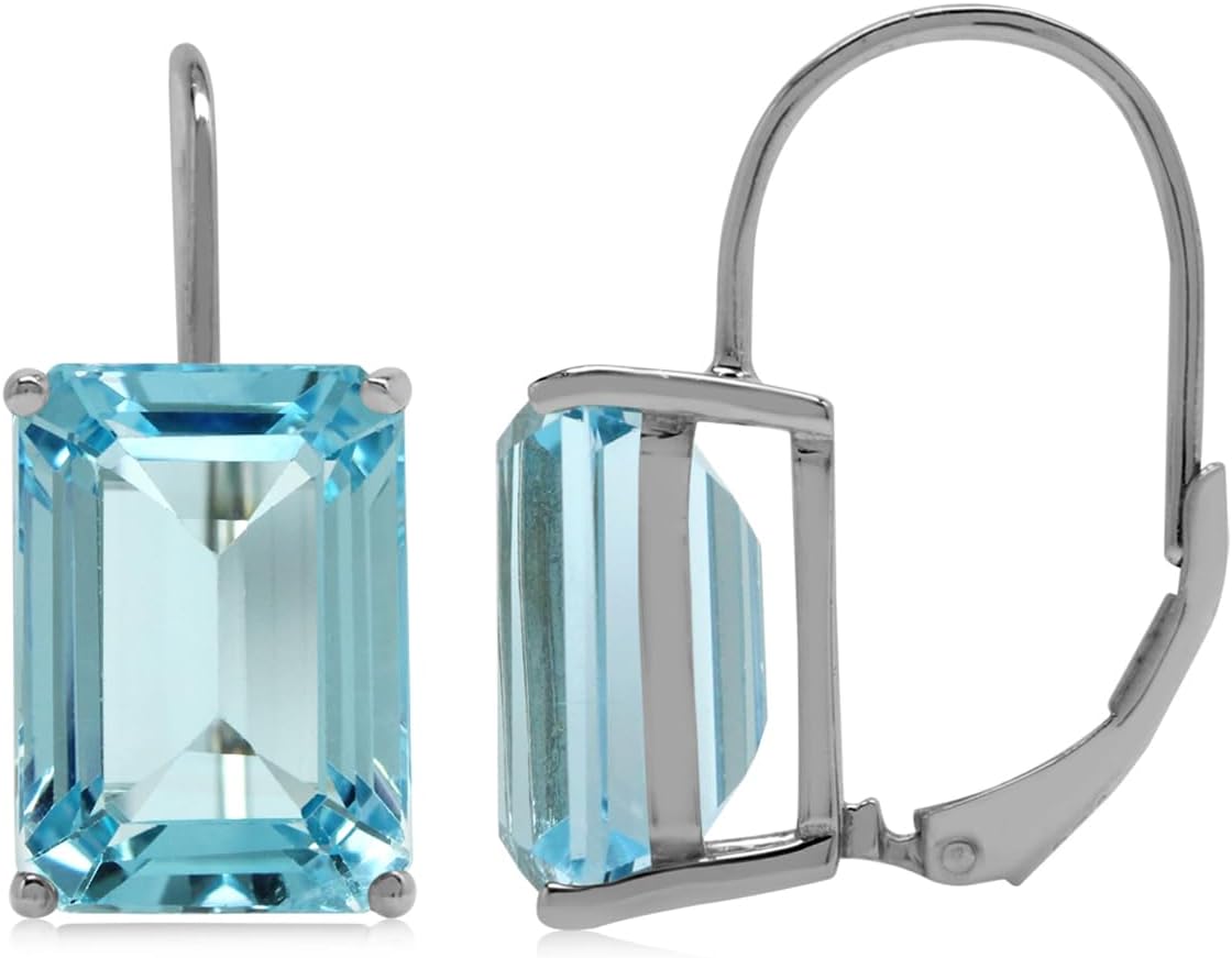 Silvershake HUGE 14X10mm Genuine Octagon Shape Gemstone White Gold Plated 925 Sterling Silver Leverback Earrings Jewelry for Women