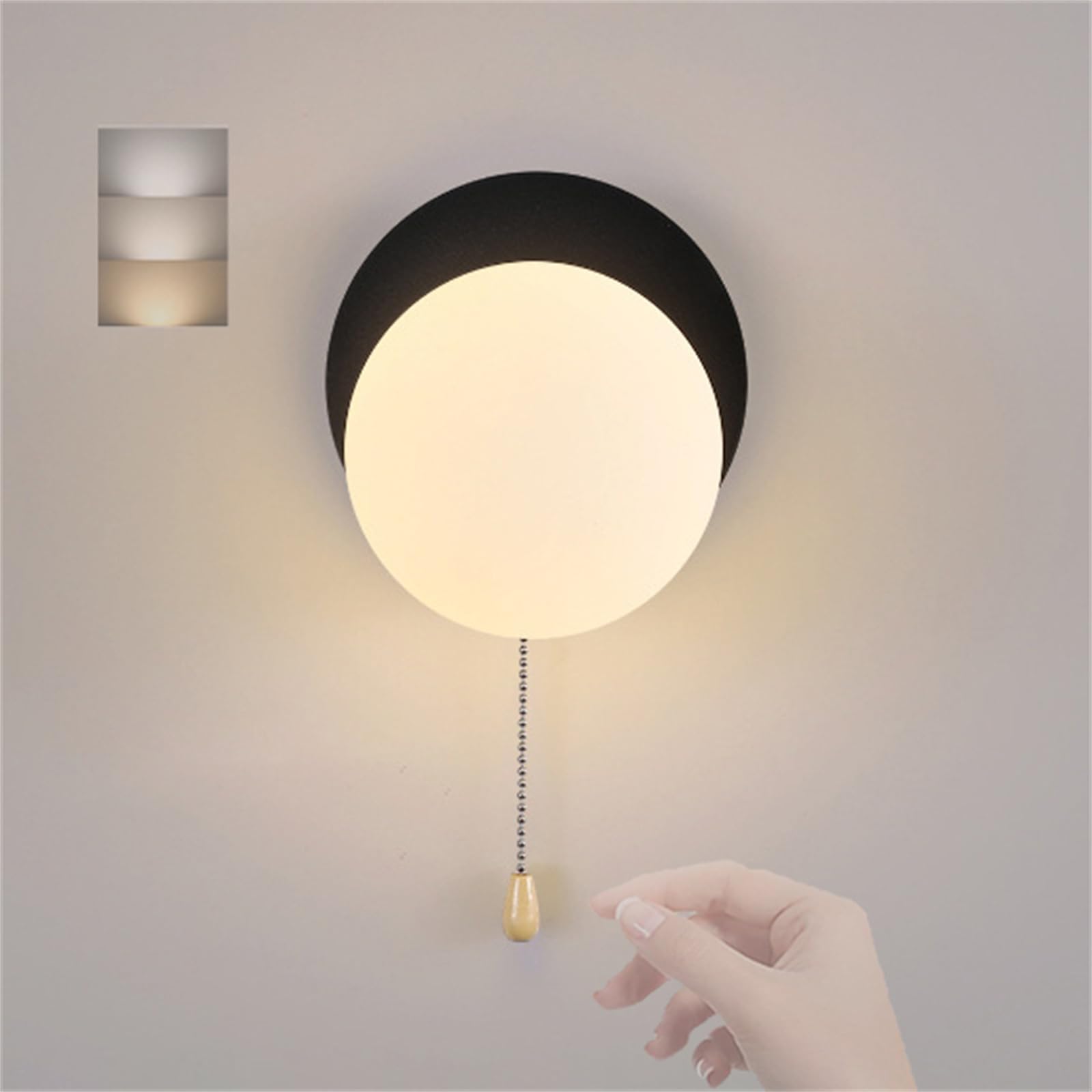 SXWNBIFH wall lamp Modern Bedroom Wall Lamp with Pull Cord Switch Wall Sconces G9 Socket with Glass Globe Lampshade Wall Lights Metal Geometry Shape Simple Wall Lighting for Living Room Hallway Decor
