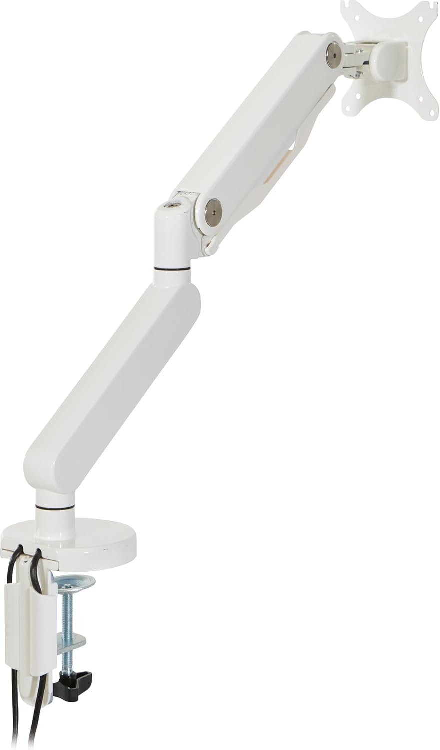 Office Star Ascend II Single Monitor Arms with Dual USB 3.0 Ports, 3-Point Rotation and VESA Mounting Bracket for 17-inch to 30-inch Monitors, White