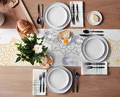 Yellow Grey Floral Table Runner 70 Inches Long,Cotton Linen Abstract Dahlia Flower Gray White Kitchen Dinner Dining Table Runners, Retro Mandala Burlap Tablerunner For Table/Dresser/Dining/Party Decor #TOP2
