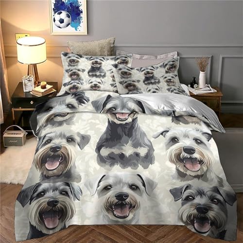 Parure de lit 135x200 Schnauzer housse couette microfibre effet 3D