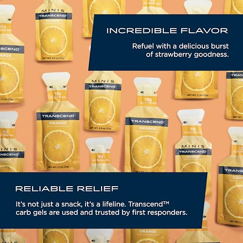 Transcend Foods Mini Orange Gel (.6 oz, Pack of 24) Fast-Acting Carb Gel Orange Flavor – Travel Size, Caffeine Free, Gluten Free