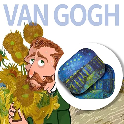 Stotir Premium Metal Rolling Tray With Pvc Soft Magnetic Lid, Van Gogh Art Small Tray, Perfect Storage For Home Or On-The-Go, 7'' X 5.5'' #TOP4