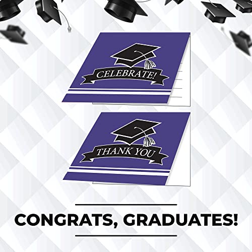 Creative Converting 25 Count Purple Celebrate! Party Invitations And 25 "Thank You Cards - Graduation Supplies For Class Of 2023 Bulk Supply Set With Black Grad Cap #TOP3