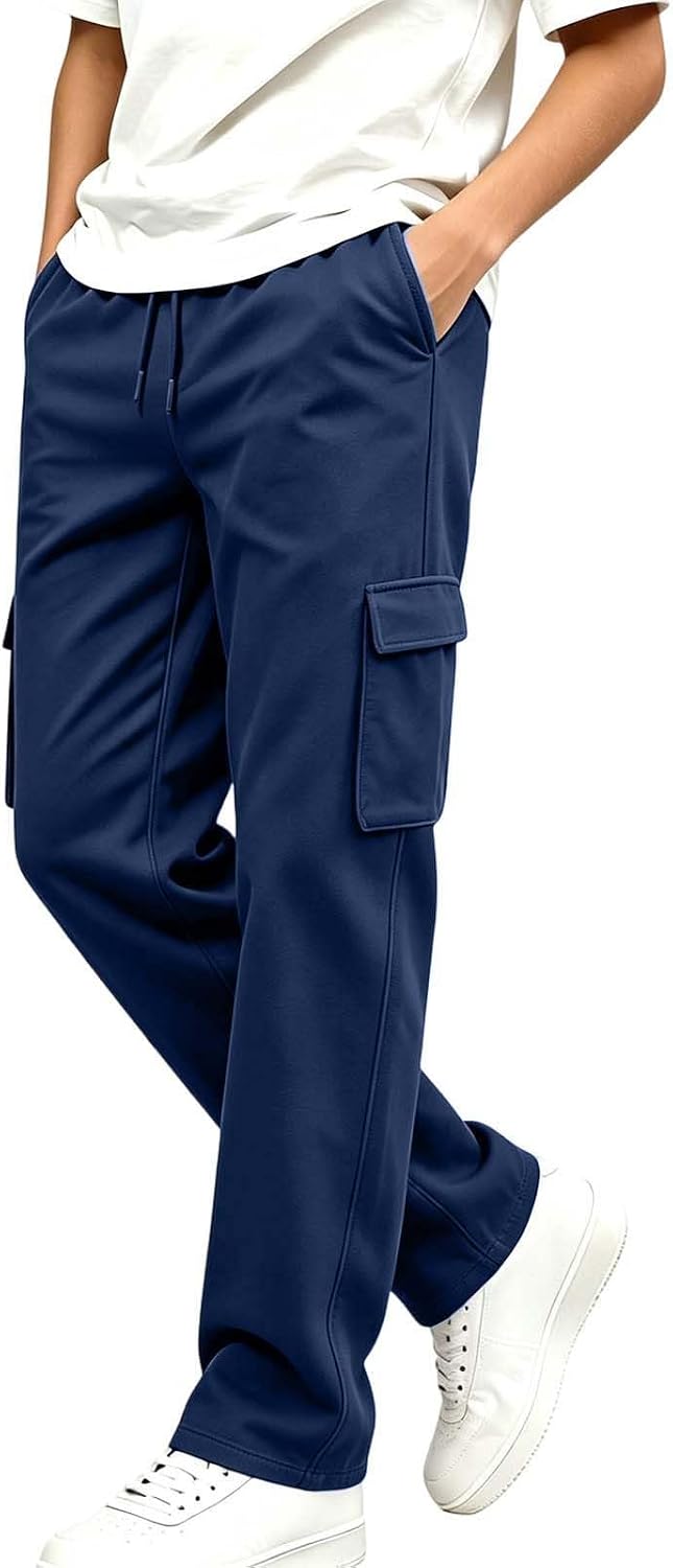 Kids Cargo Sweatpants Fleece Lined Side Pockets Loose Casual Pants