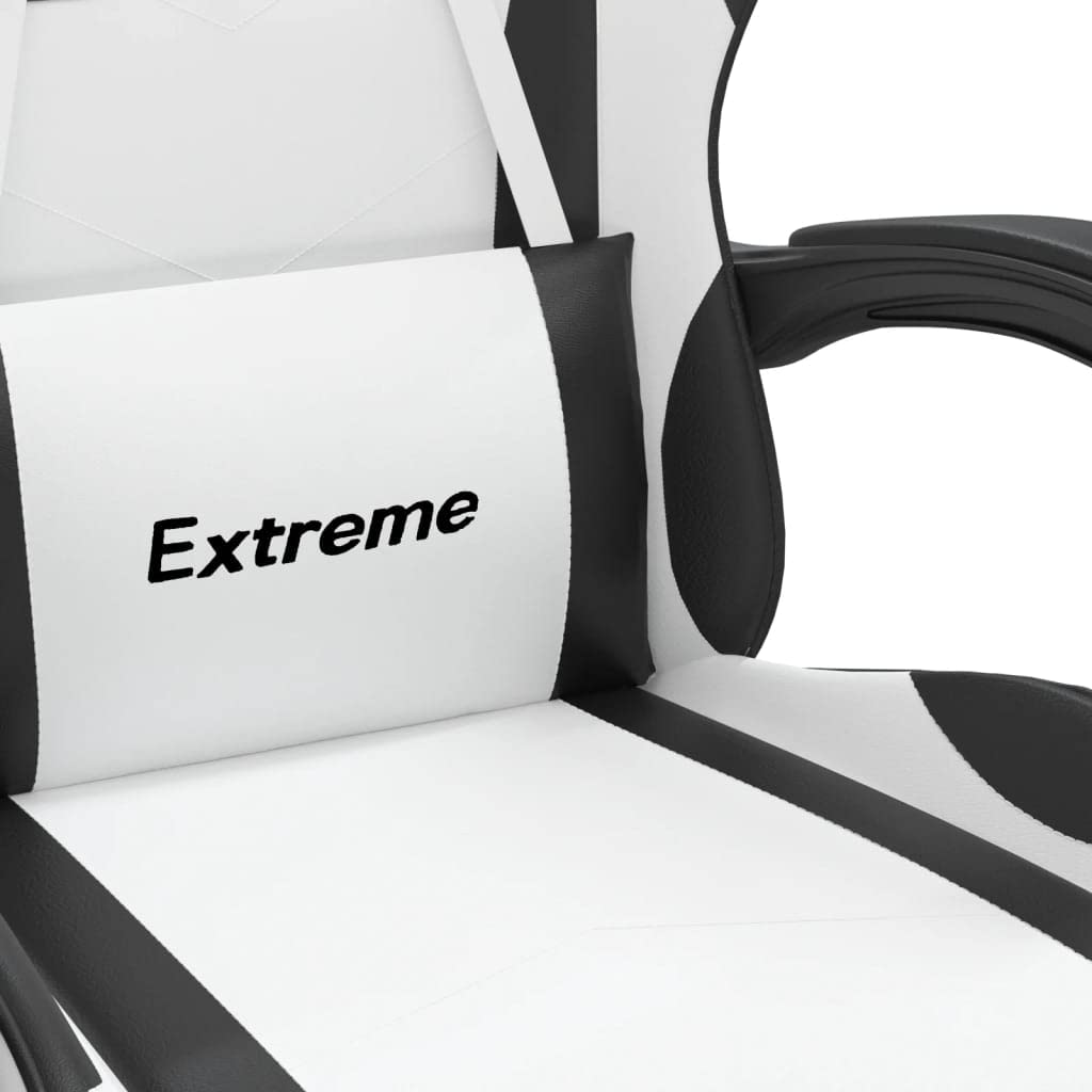 Gaming-Stuhl Drehbar Weiß Schwarz Kunstleder Ergonomisch mit Wippfunktion und Rückenlehne Verstellbar für Homeoffice Jugend PC Esport Komfortabler Chef Sessel