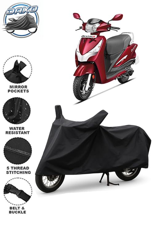 Image of DAXO Waterproof Scooty Cover for Hero Destini 125 | All Weather Protection from Rain, Dust, UV Rays & Scratches with Mirror Pockets & Buckle Belt | Destini 125 Scooty Cover