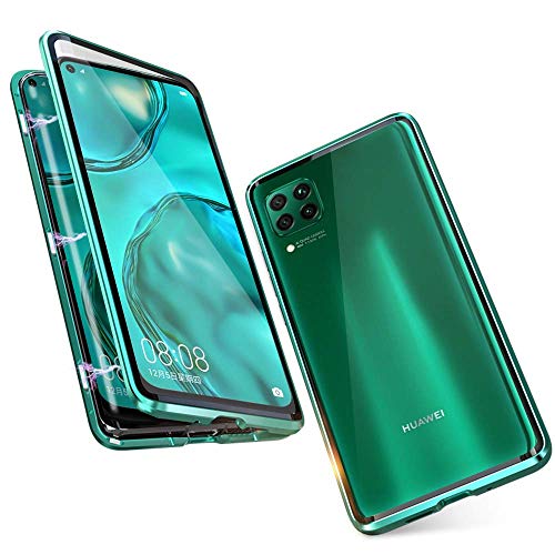 Gypsophilaa Coque pour Huawei P40 Lite Adsorption Magnétique Tech Housse 360 Degrés Protection Étui Antichoc Cadre Aluminium Verre Trempé Aimant Fort Métal Flip Cover Cover