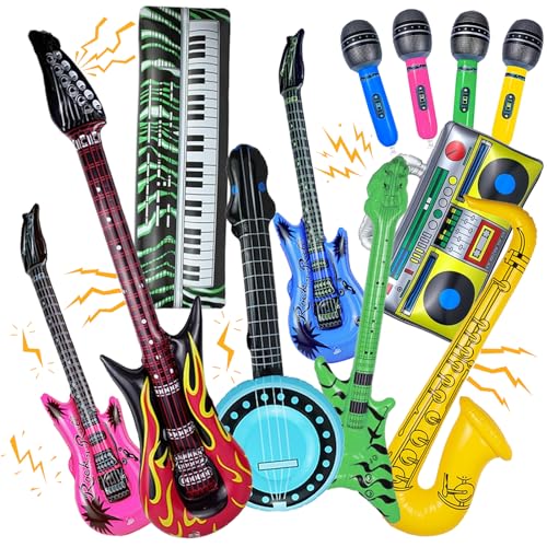 Instruments gonflables rockstar pour animer un anniversaire enfant avec micro et guitare
