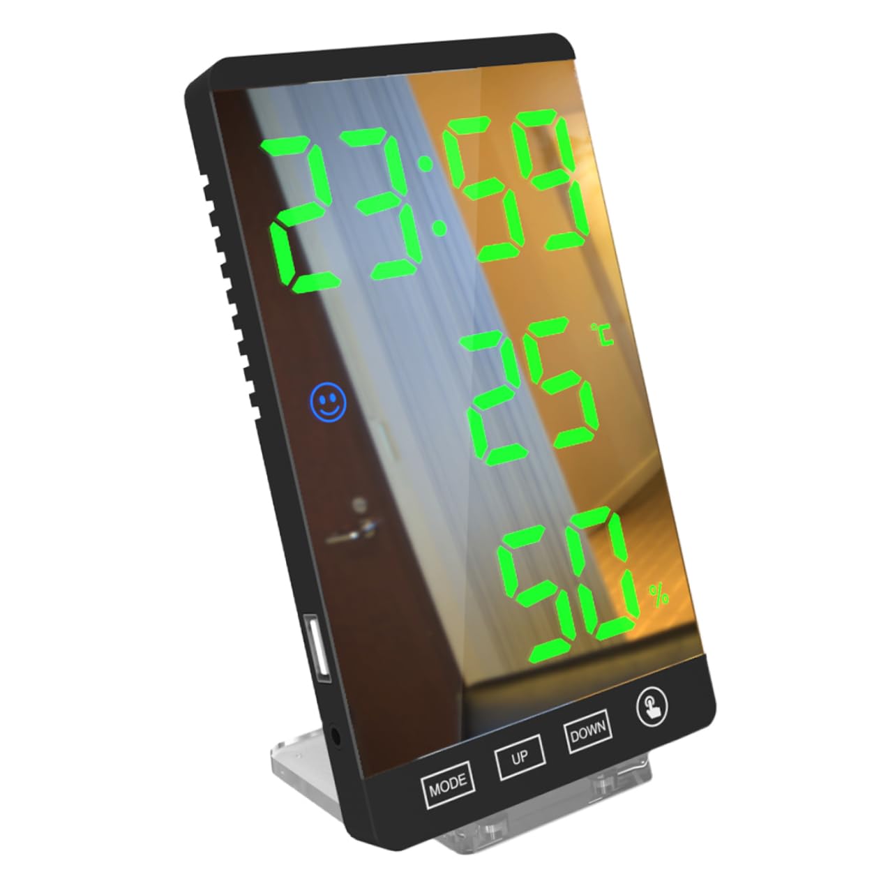 Orologio Sveglia Digitale Con Display Temperatura Umidità Orologio Da Tavolo Led Con Ricarica Usb Con Carattere Verde Design Semplice Per Arredamento Casa