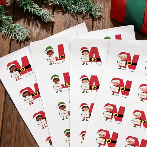 Image of Personalized Christmas Stickers, Custom Name & Elf Waterproof Christmas Gift Tags for Gift Box Holiday Decorations, Stockings, Party Favors