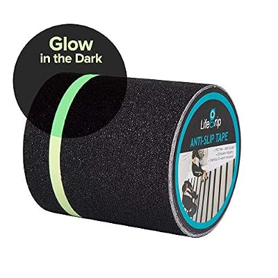 Anti Slip Traction Tape with Glow in Dark Green Stripe, 6 Inch x 33 Foot - Best Grip, Friction, Abrasive Adhesive for Stairs, Tread Step, Indoor, Outdoor, Black (6" x 33')
