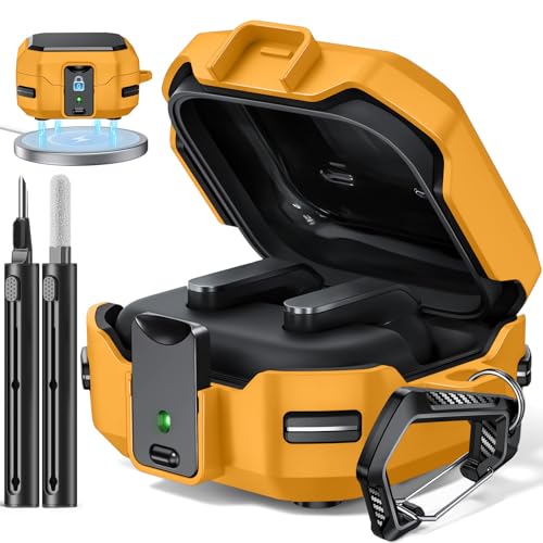 Image of Safety Lock Case for Samsung Galaxy Buds 4 Pro /for Galaxy Buds 4 Case (2026) [Compatible with MagSafe] with Cleaning Kit & Keychain,(Yellow)