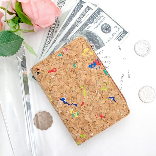 Image of Eco Cork Friendly RFID Blocking Wallet Bi-fold Card Holder Vertical Wallet With Zippered Coin Purse & ID Window