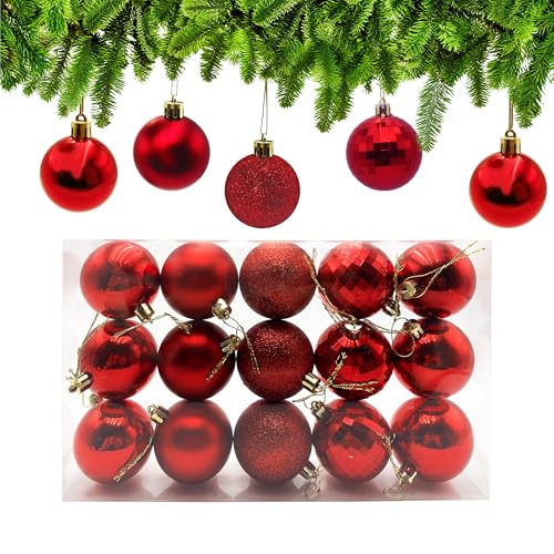 15tlg Weihnachtskugeln Rot ∅ 6cm, Christbaumkugeln Rot Plastik, Weihnachtsbaumschmuck mit Aufhängeband, Christbaumschmuck für Drinnen & Draußen (Matt/Glänzend/Glitzernd/Reflektierend)