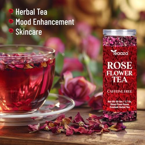 Image of Teaaza Rose Flower Tea - Grade A| 50 grams - 50 Cups| Natural Sun-Dried Petals | Herbal Tea | Rich In Vit - C | For Beautiful Hair & Skin | Loose Pack | Rose Petals Tea