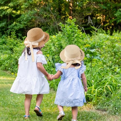 Personalized Baby Girl Straw Sun Hat, Custom Toddler Bowknot Beach Hat with Name3