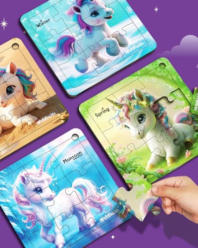 Image of Intelliskills Premium Jigsaw Puzzle for Kids, 36 Pcs Puzzle Set, Set of 4 Fun Learning & Educational Toy for Enhancing Concentration for Kids 3+ Years |Best Birthday Gift, BIS Certified (Unicorn)