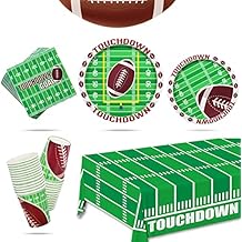 Football Party Supplies Kit - Serve 25, Includes Dinner & Dessert Plates, Napkins, Cups, Tablecloth - Perfect for Football Birthday & Gameday Tailgate Parties