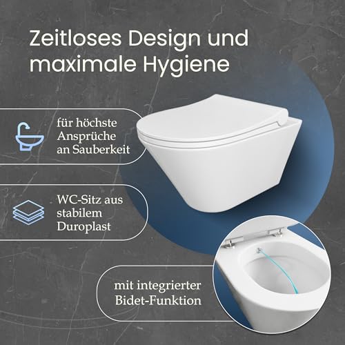 Wand-WC spülrandlos Kerabad mit Bidet-Funktion und Duschfunktion