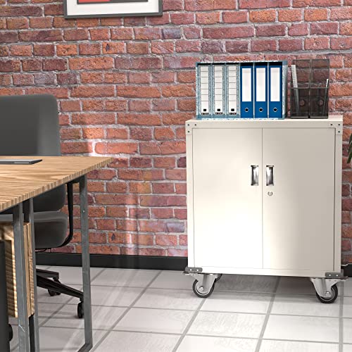 Aobabo 35.4'' Tall Metal Storage Cabinet With Wheels,Lockable Rolling Storage Cabinet For Office,Home,School，Steel Tool Chest Cabinet With 2 Shelves,White… #TOP7