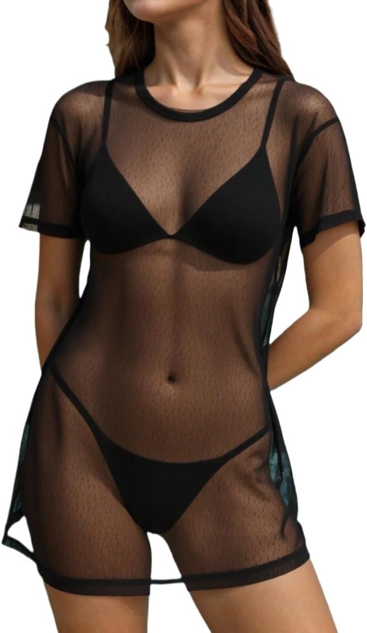 Women's Round Neck Short Sleeve T-Shirt Summer cover ups for swimwear